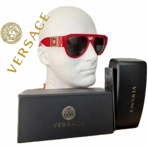 Versace Sunglasses VE 4401 Pilot Medusa Stud Red/Gold Medusa Medallion Luxury - Picture 1 of 14
